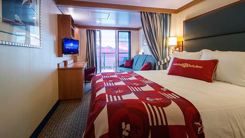 Oceanview stateroom aboard a Disney cruise ship