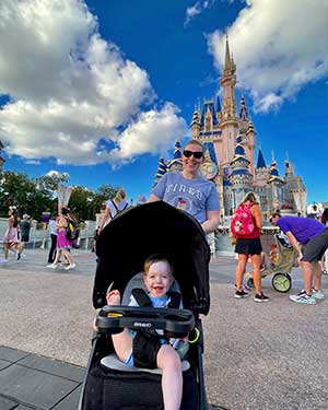 The author and her daughter in front of Cinderella Castle