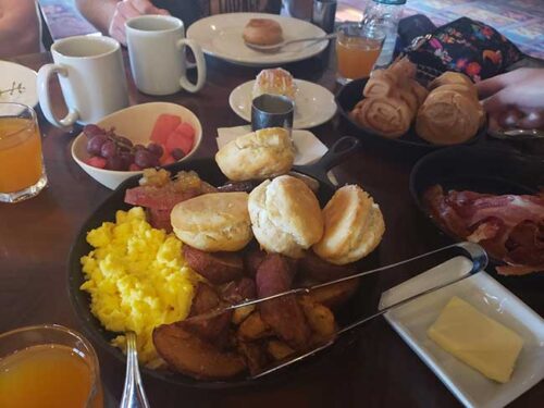 View of a variety of breakfast foods available at 'Ohana.