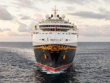 Head on view of the Disney Magic cruise ship