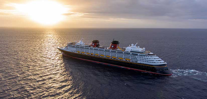 View of the Disney Wonder at sea