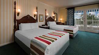 View of Boardwalk Resort standard room with two queen beds