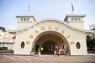 View of the Boardwalk Resort's main entry arch
