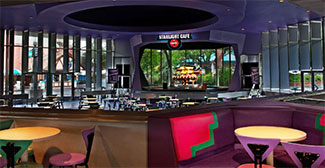 View of the dee jay area at Cosmic Ray's Starlight Cafe