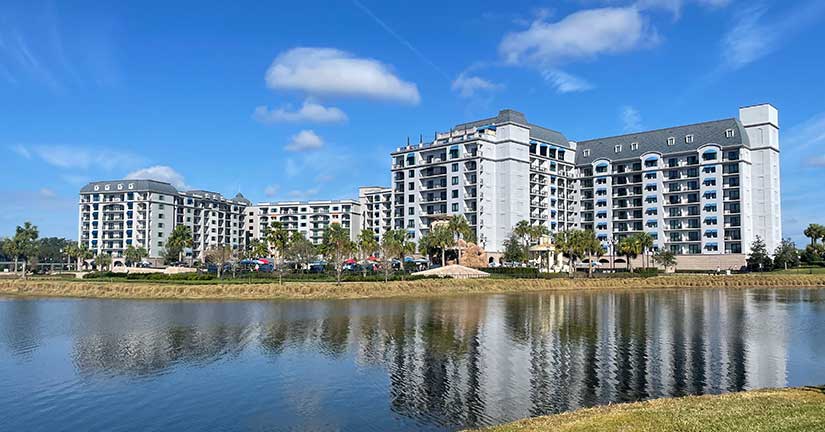 View of Disney's Riviera Resort across the water from a nearby resort