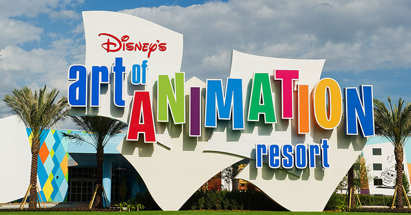 View of the resort sign at Disney's Art of Animation resort