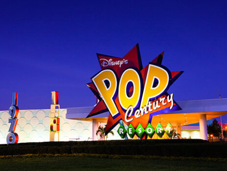 View of the marquee sign at Disney's PopCentury resort