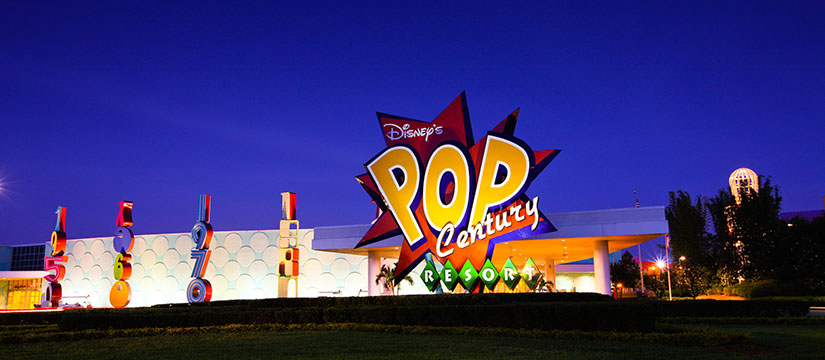 View of the marquee sign at Disney's PopCentury resort