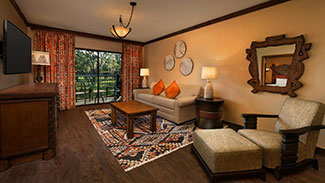 View of a living room in a Disney Animal Kingdom Lodge villa